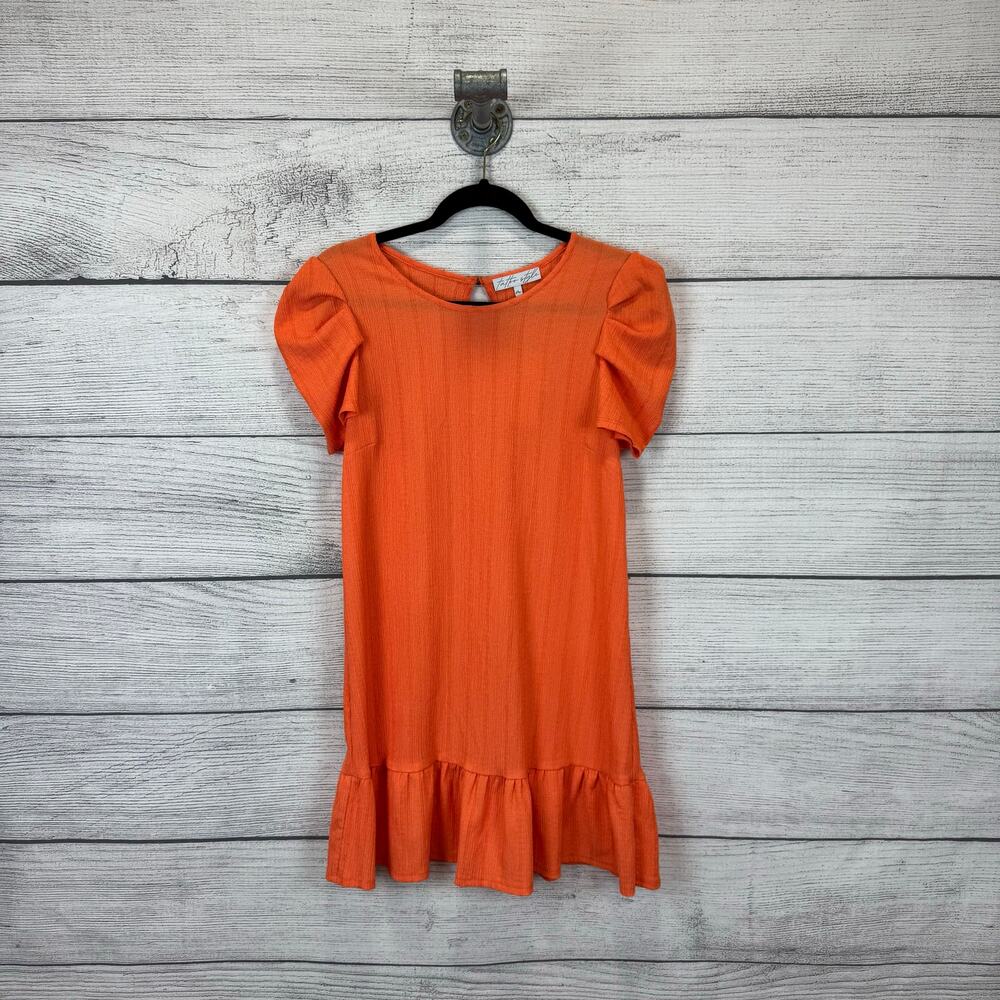 Tattoo Style Women's Orange Textured Puff Sleeve Mini Dress Size Medium